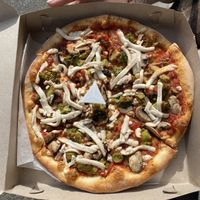 Vegan pizza with broccoli & mushrooms  at Pizza Park in New York City