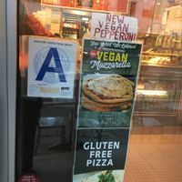Placard for vegan pizza pies. at Pizza Park in New York City
