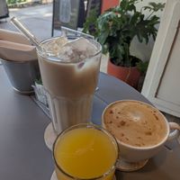 Horchata, orange juice, cappuchino at I Quit - Café & Bakery in Mexico City