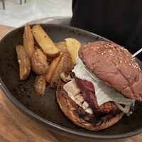 Tempeh burger  at Kaliya in Santorini