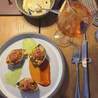 Briam with hummus and a spritz to drink  at Kaliya in Santorini