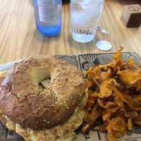 Omelette bagel minus the ham  at Feria 83 in Sevilla