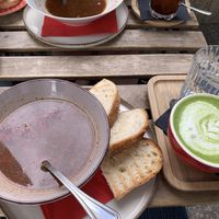 tomato soup and matcha latte   at Cafedu in Prague