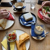 Vegan wrap (bottom) and vegan custard cream slice  at Cafedu in Prague