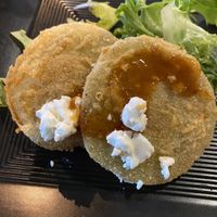 Fried green tomatoes/ can be made veggie and vegan   at The Highlands Kitchen + Bar in Lake Lure