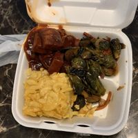 BBQ Tofu, Mac and Cheese, Brussel Sprouts at Chelsea's Bakery and Vegetarian Restaurant in Decatur
