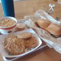 Mac & cheese and fried green tomatoes  at Envegan in East Point