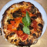 Marinara pizza with extra mushroom and red pepper toppings at Casale Franco in Lanzarote
