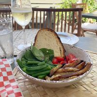 Veganized Niçoise salad at Driftwood cafe in Great Exuma