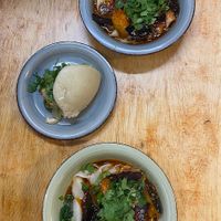 Garlic eggplant noodles and fried tofu bao with vegan sichuan aioli   at Wen Cheng Handpulled Noodles - I in Berlin