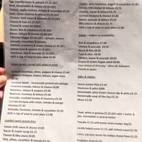 Menu at Nine Leaves in Wirral