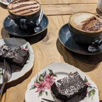Vegan brownies with coffee  at Nine Leaves in Wirral