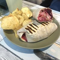 Beetroot and hummus wrap  at Nine Leaves in Wirral