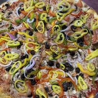 Oregon Krispy with added banana peppers  at Tom's Extreme Pizzeria in Ocean Springs
