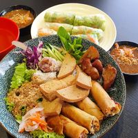 Bún Chả Giò Chay (BBQ noodles) and Gỏi cuốn (rice rolls) at Bún Huế Cafe in Central Singapore