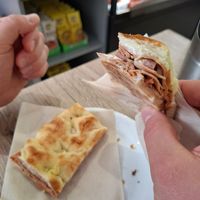 Focaccia con mortadella veg, stra buona! at Vegustibus in Rome