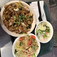 Papaya salad, pad see ew, tom yum soup   at Thai Vegan in Santa Monica