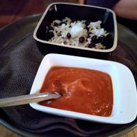 Fajitas sauce and rice at Madre in Amsterdam