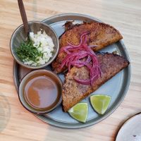 Tacos with 3d printed pork at Madre in Amsterdam