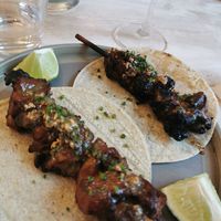 Oyster mushroom skewer taco at Madre in Amsterdam