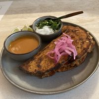 Birria tacos with 3D printed pork substitute   at Madre in Amsterdam