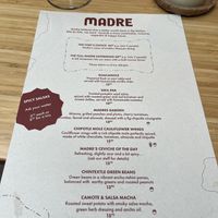 Menu   at Madre in Amsterdam