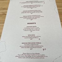 Menu  at Madre in Amsterdam