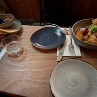 Tapas style starter (left) and main dish (right)  at Madre in Amsterdam