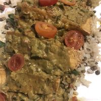 Curry tofu is boring and a small amount. Surprisingly filling.  Comes with one piece of pita bread.  at Heartbeet in Houston