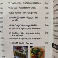 Veggie menu at Vietnamese Tea House in Vancouver