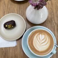 Stuffed date and oat milk cappuccino   at Fach Bistro in Bratislava