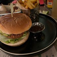 Faux chicken burger (not as impressed with this) and spicy fries  at Turtle Bay in Birmingham