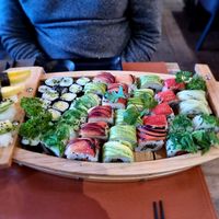Vegan sushi boat at Marpha Sushi & Nepali Kitchen in Bruges