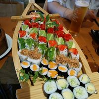 Vegan sushi boat for 2 people. at Marpha Sushi & Nepali Kitchen in Bruges