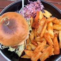 Chicken burger with paprika fries and slaw   at Vegan House in Chester