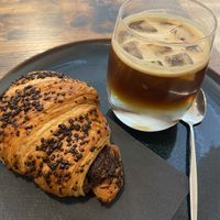 Vegan chocolate croissant and espresso tonic  at Café Bota in Tubingen