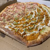 Buffalo chicken 1/2, Hawaiian 1/2  at Pi Vegan Pizzeria in Seattle