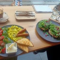 Vegan breakfast - avocado toast and scrambled tofu at Share Sweet & Wine Bar in Prague
