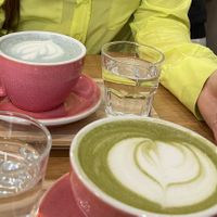 The blue one is the butterfly latte   at Share Sweet & Wine Bar in Prague