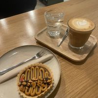 Flat white with oat milk and cake  #Veganuary at Share Sweet & Wine Bar in Prague