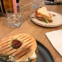 “goat” cheese bagel and ceasar sandwich  at Share Sweet & Wine Bar in Prague