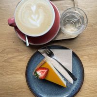 Maracuja cheesecake & latte  at Share Sweet & Wine Bar in Prague
