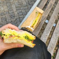 Sandwich to go. It did not taste like eggs at all. at Share Sweet & Wine Bar in Prague