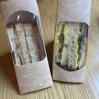 Ham & cheese and tofu egg sandwiches  at Share Sweet & Wine Bar in Prague