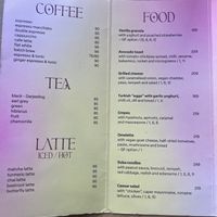 Menu coffee and food   at Share Sweet & Wine Bar in Prague
