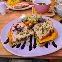 Tempeh and v cheese sandwich at Share Sweet & Wine Bar in Prague