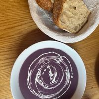 Red cabbage soup with “cream”  at Share Sweet & Wine Bar in Prague