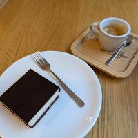 Chocolate cream cake and espresso at Share Sweet and Espresso Bar in Prague