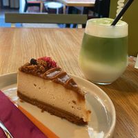 Lotus Cheesecake with Matcha Lattee  at Share Sweet & Wine Bar in Prague