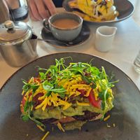 Smashed avocado on sourdough with added vegan haggis at Ochiltree's Cafe in Melrose